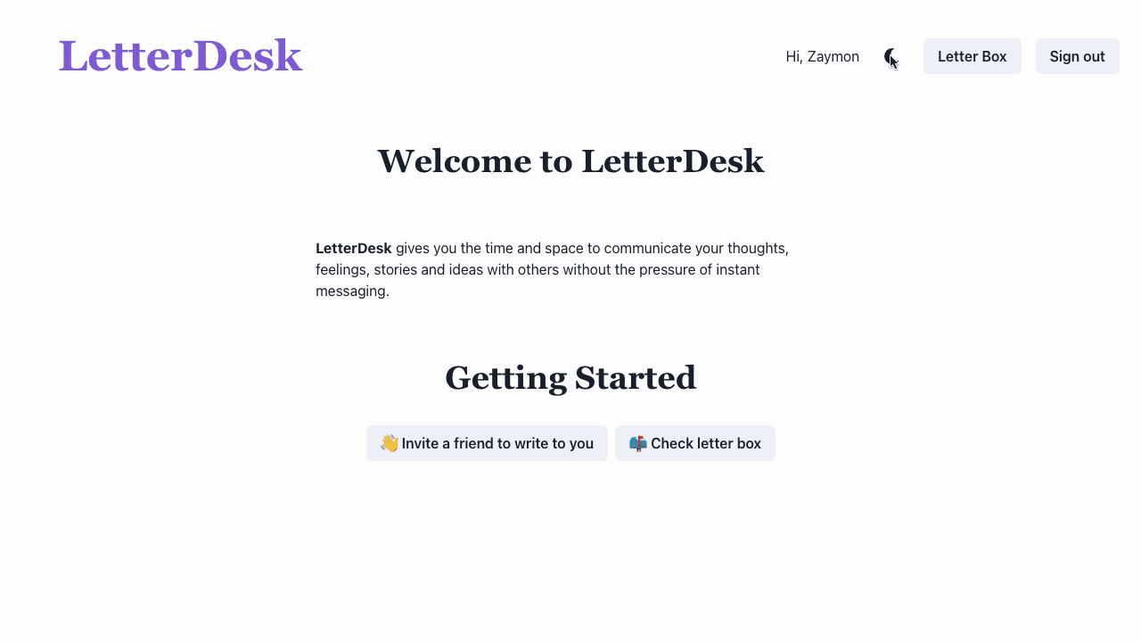 A gif showing toggling app theme between light and dark modes