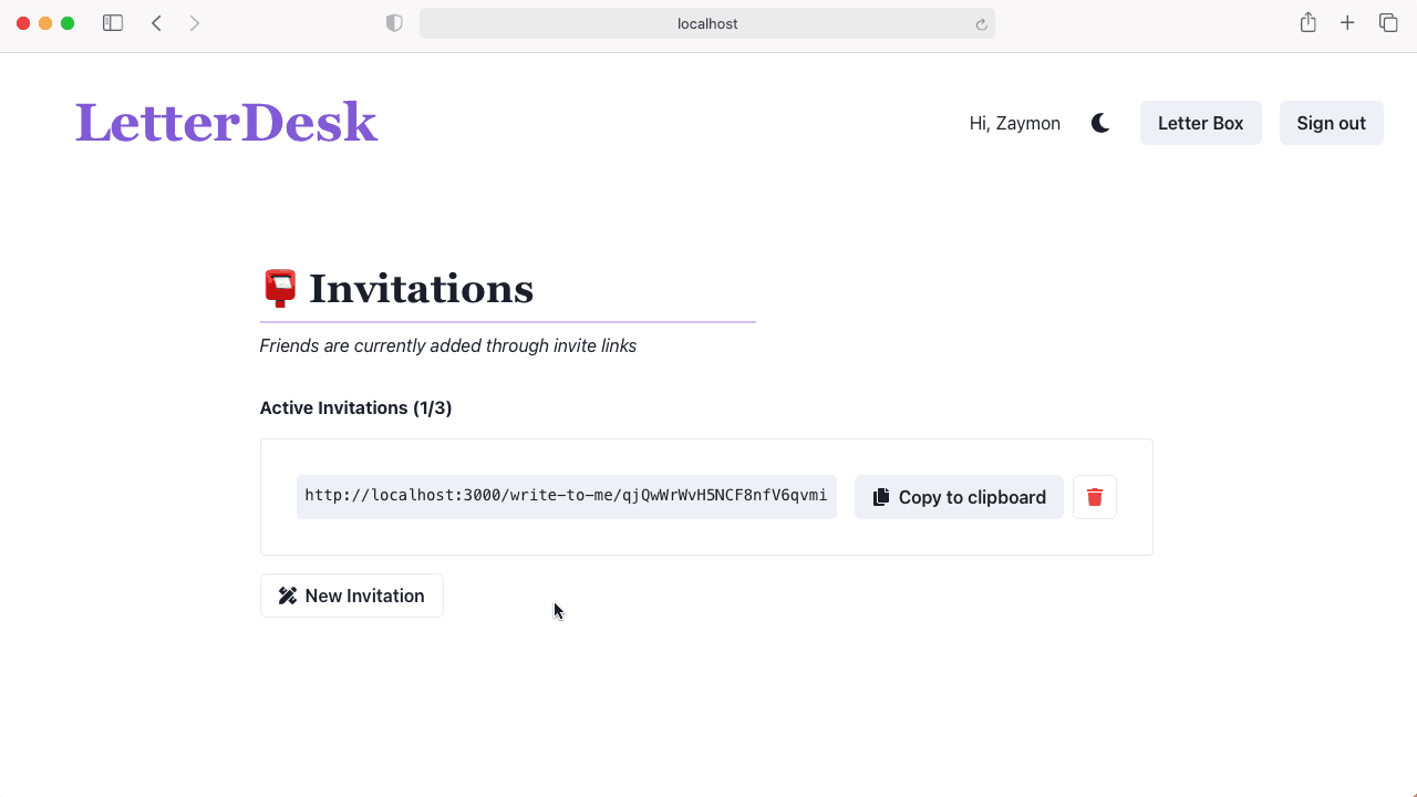 A gif showing the invitation system